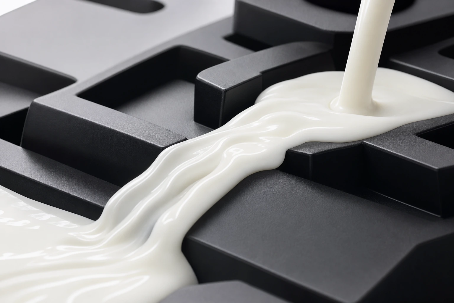 White milk flowing over a black computer keyboard
