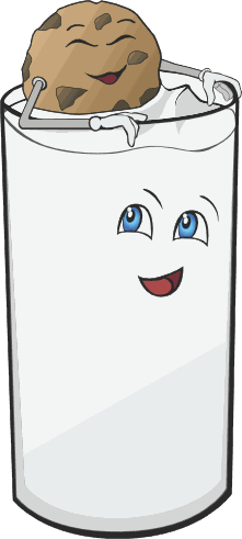 SiteMilk mascot — a smiling glass of milk with a chocolate-chip cookie